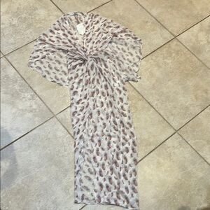 NWT! My Beachy Side Sheer Evil Eye Feather Coverup Dress M Caftan Swim